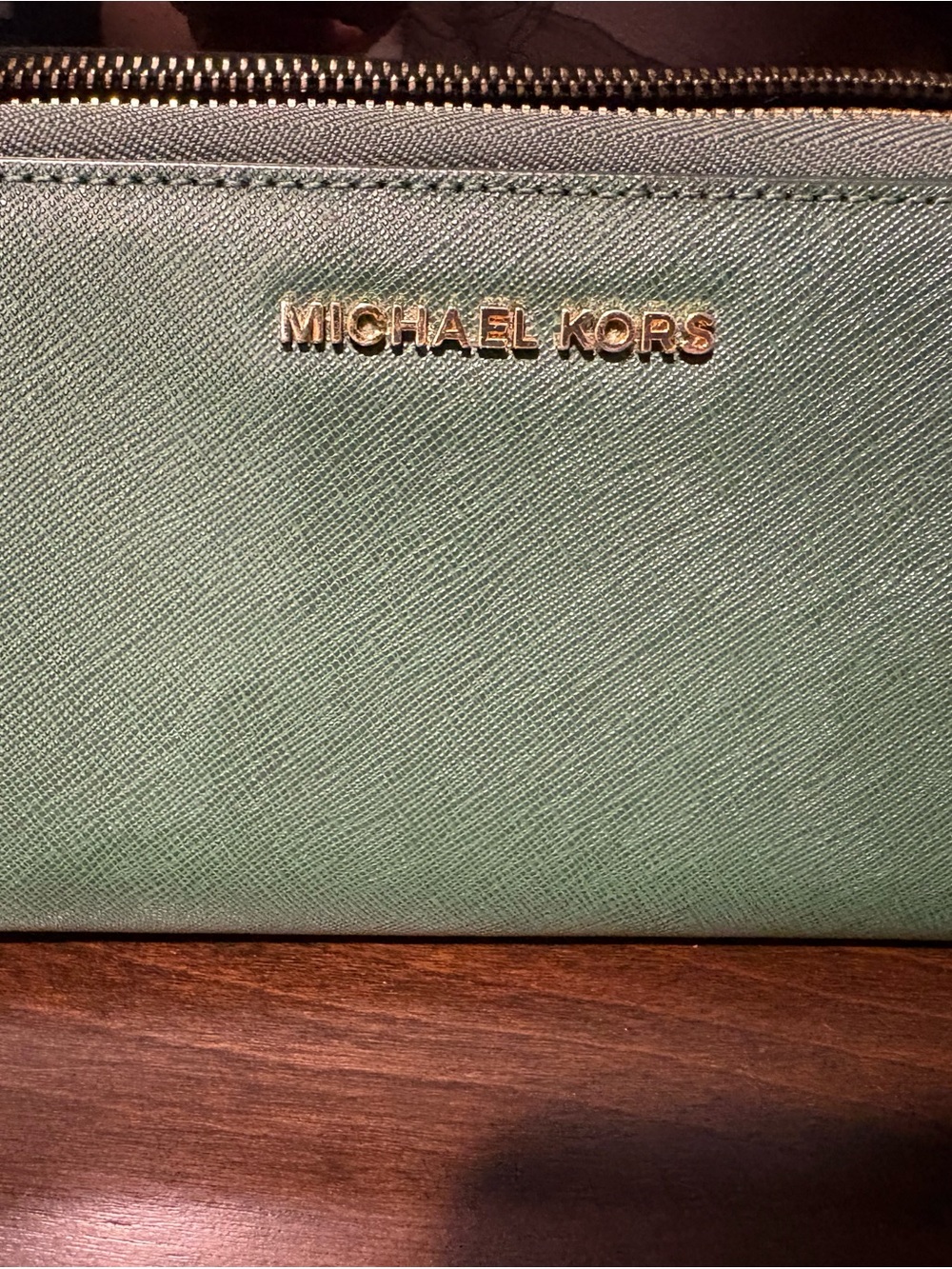 Michael Kors Mint Green Saffiano Wallet with Gold Hardware